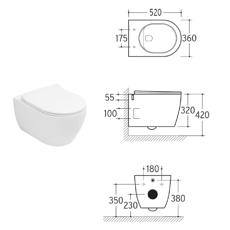 Aster White keramische wandtoilet zonder rand met softclose zitting Viadurini