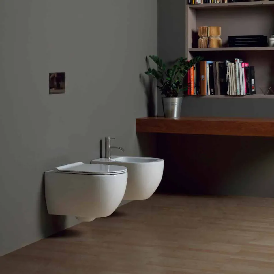 Muur hing toilet in modern design keramiek Star 50x35 Made in Italy Viadurini