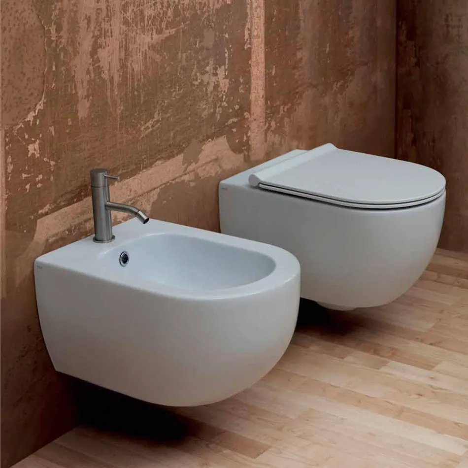 Muur hing toilet in modern design keramiek Star 55x35 Made in Italy Viadurini