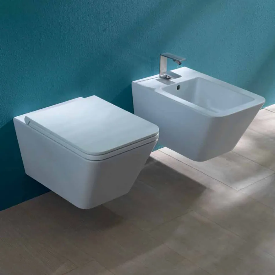 Keramische vaas hangend toilet, modern design, Sun Square made in Italy Viadurini