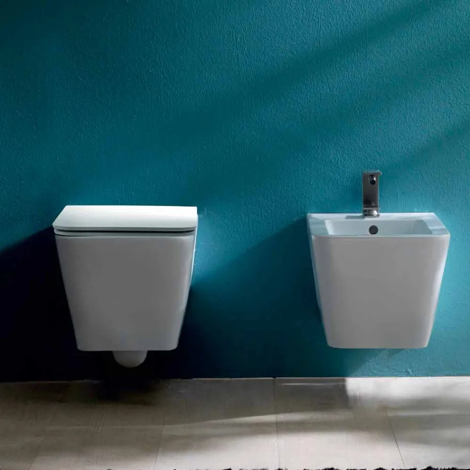 Keramische vaas hangend toilet, modern design, Sun Square made in Italy Viadurini