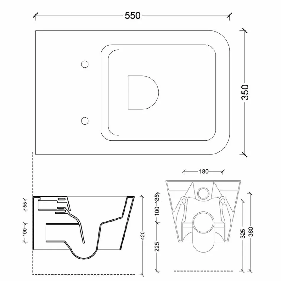 Keramische vaas hangend toilet, modern design, Sun Square made in Italy Viadurini