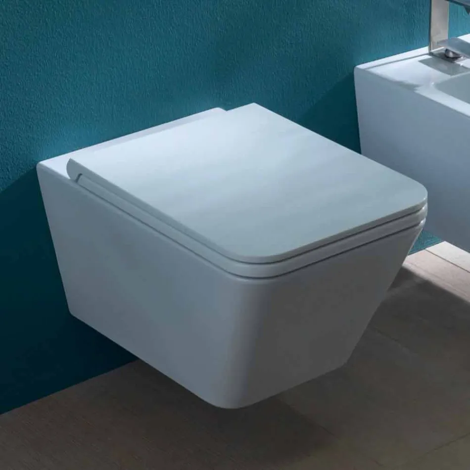 Keramische vaas hangend toilet, modern design, Sun Square made in Italy Viadurini