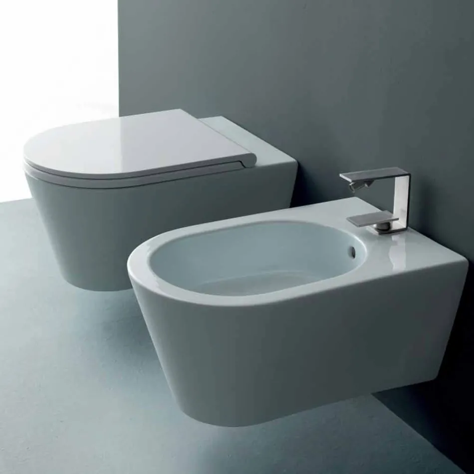 Pot hing toilet in een modern Zon Ronde 57x37 cm keramiek, gemaakt in Italië Viadurini