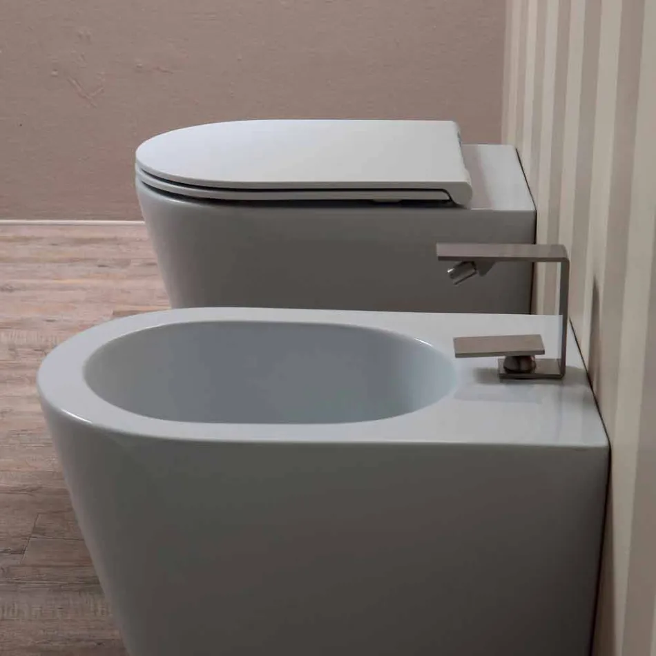 Pot hing toilet in een modern Zon Ronde 57x37 cm keramiek, gemaakt in Italië Viadurini