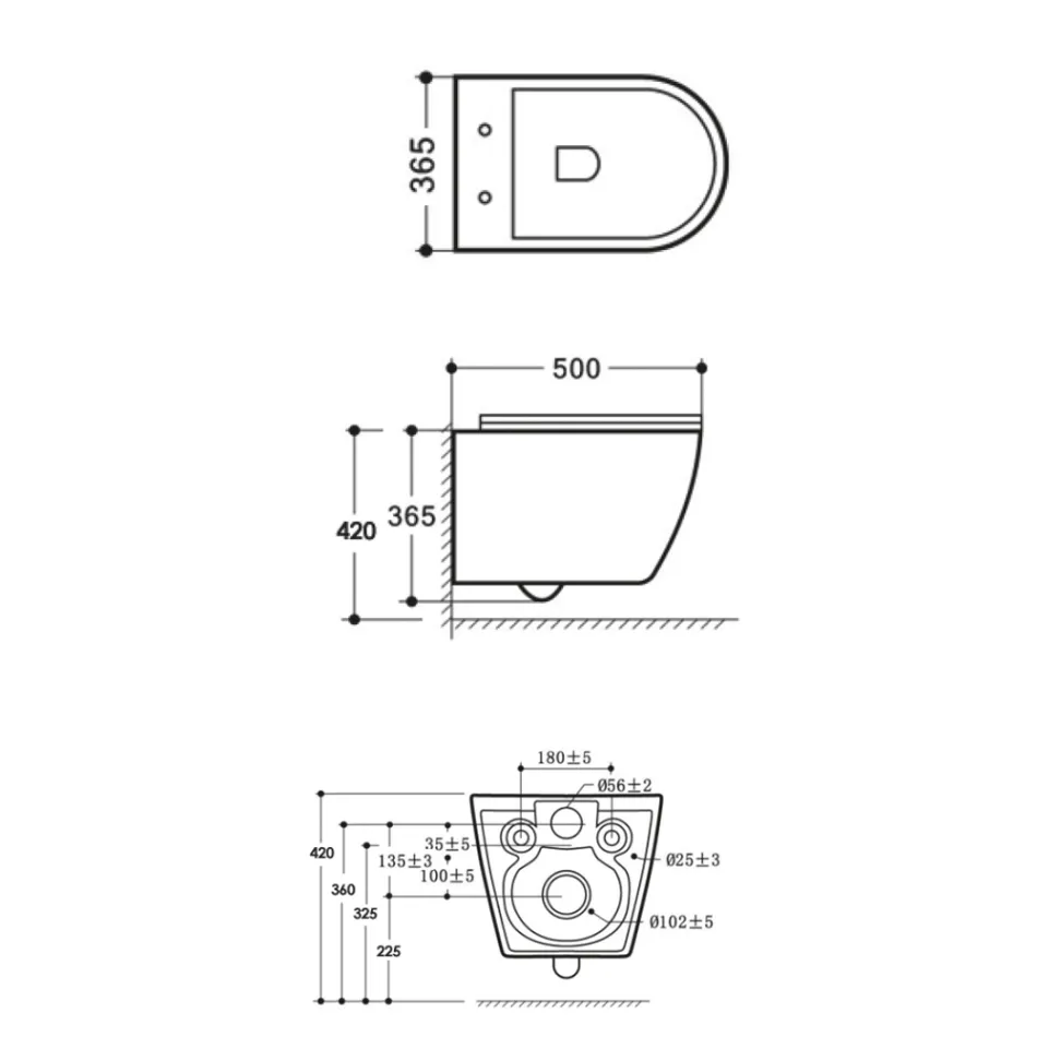 Wandgemonteerd randloos toilet met soft-close keramische zitting - Juniper   Viadurini