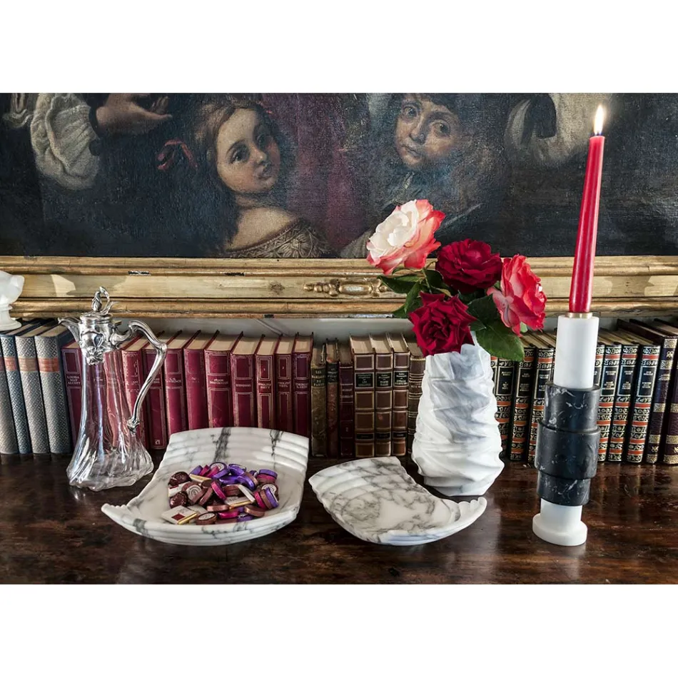 Gebogen decoratief dienblad in Arabescato marmer gemaakt in Italië - Clifton Viadurini