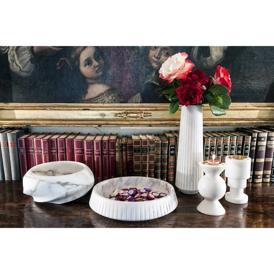 Rond Design Dienblad in Arabescato Marmer Gemaakt in Italië - Casimir Viadurini