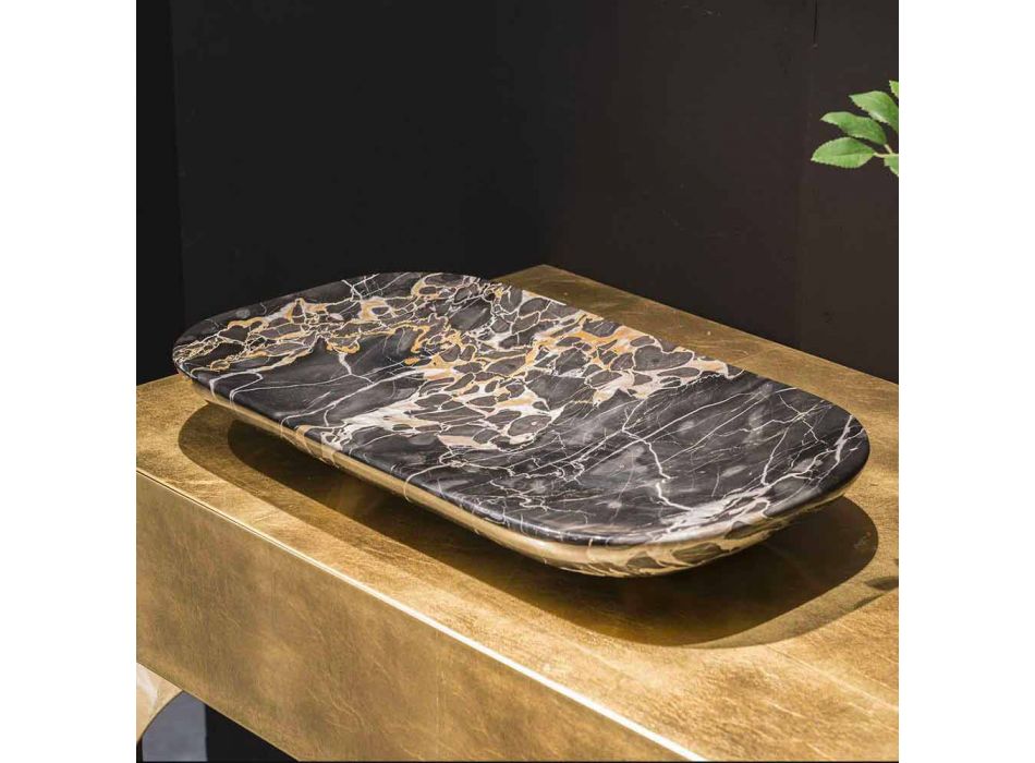 Elegant dienblad in Portoro-marmer Gemaakt in Italië - Ethereal Viadurini