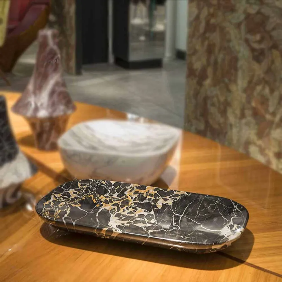 Elegant dienblad in Portoro-marmer Gemaakt in Italië - Ethereal Viadurini