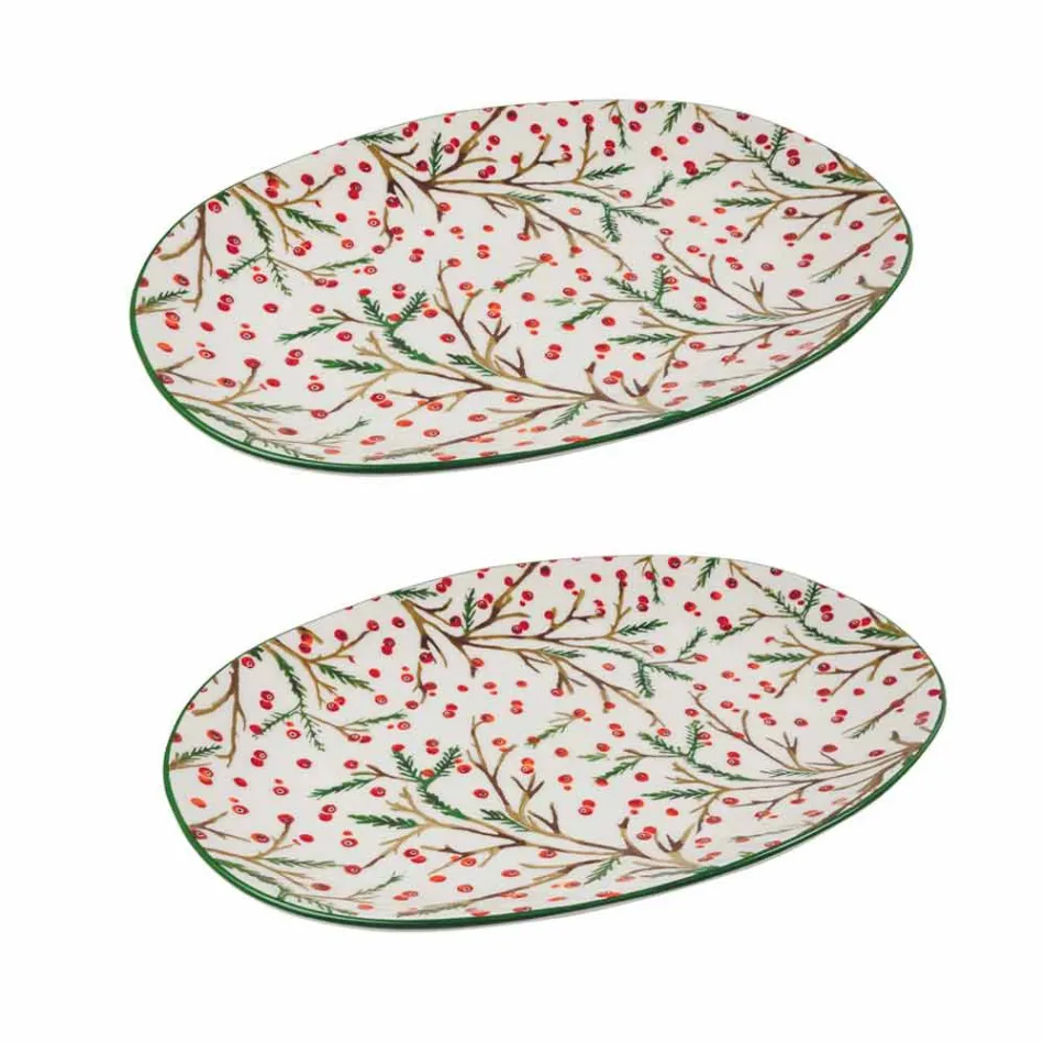 Kerstschaal Ovaal Porselein Serveerbord 2 Stuks - Butcher's Broom Viadurini