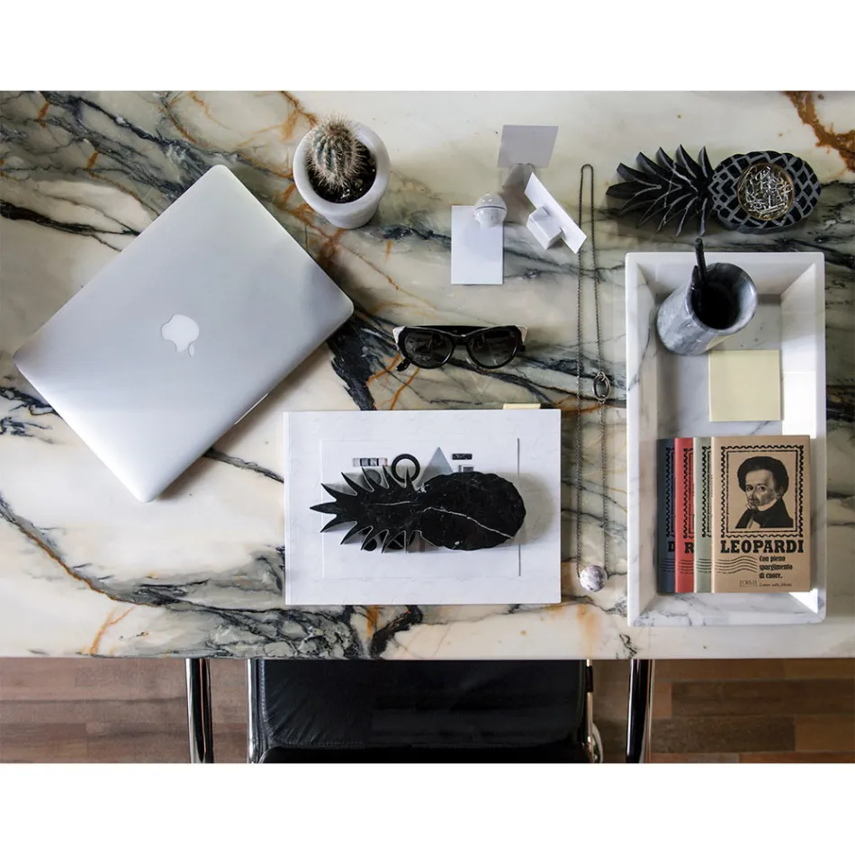 Rechthoekig dienblad in wit Carrara-marmer gemaakt in Italië - Vassili Viadurini