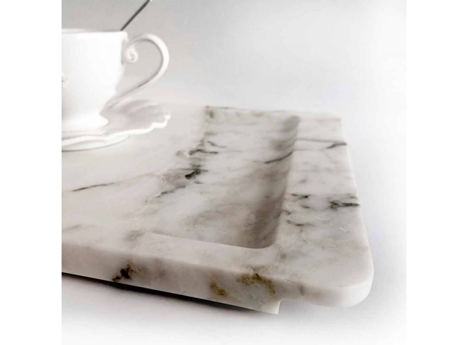 Rechthoekig dienblad van modern geaderd wit marmer, gemaakt in Italië - Stora Viadurini
