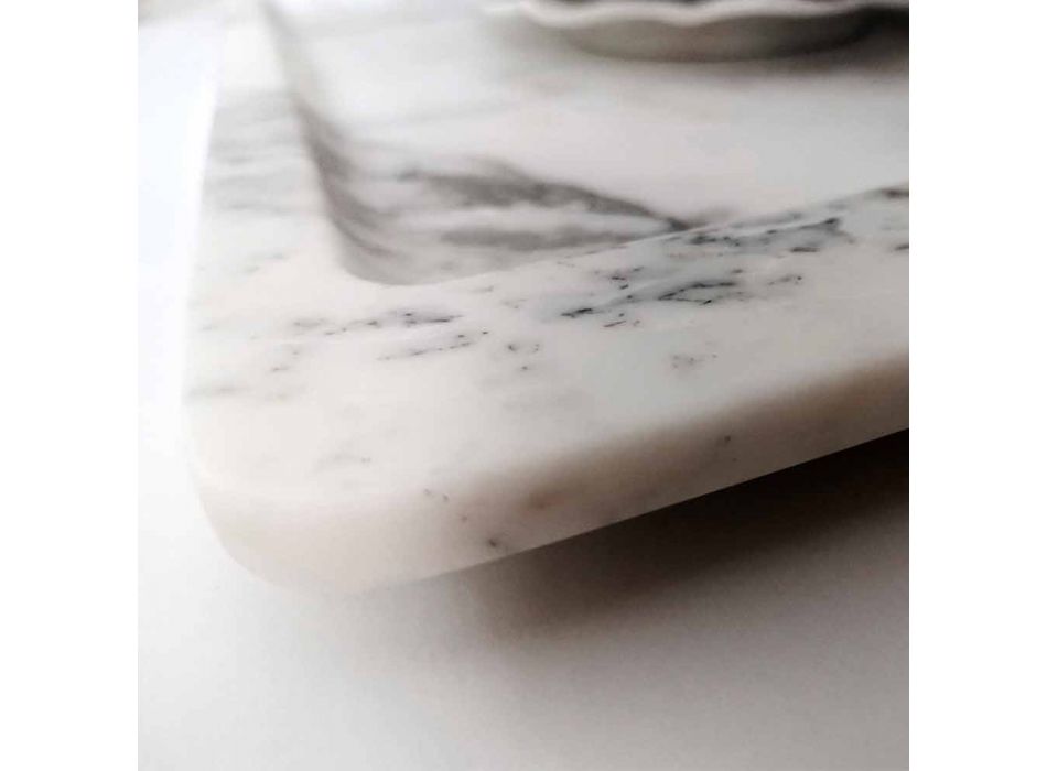 Rechthoekig dienblad van modern geaderd wit marmer, gemaakt in Italië - Stora Viadurini