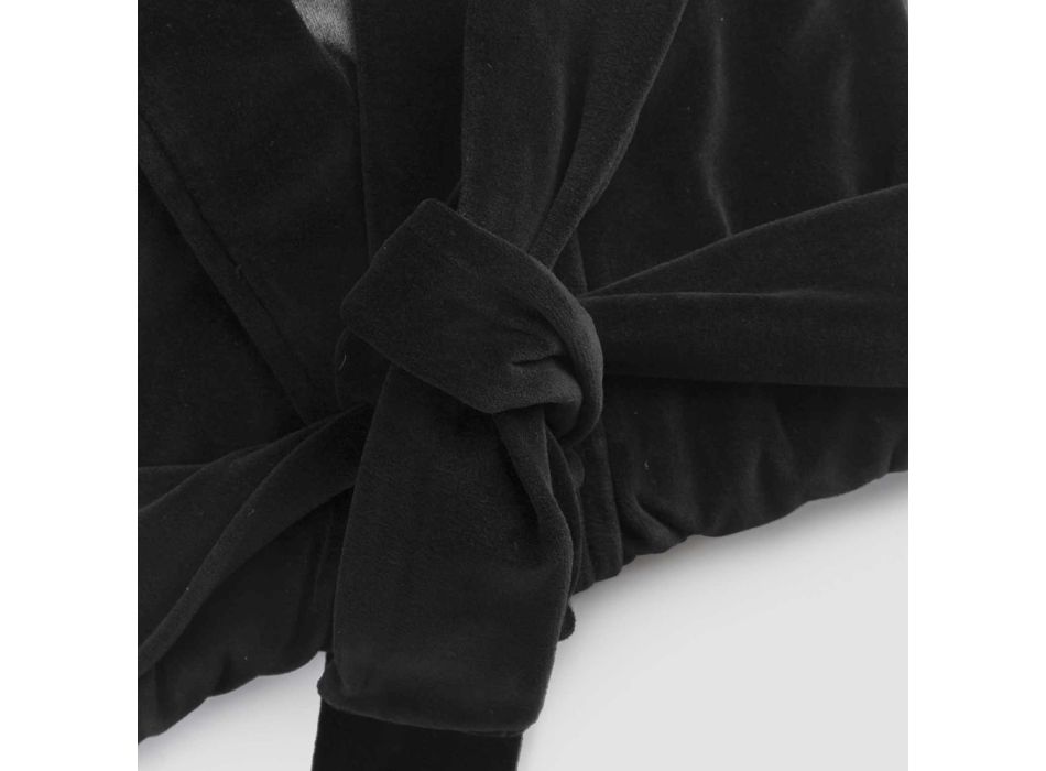Kimono-kamerjas in zwart chenille met Farnese-kant, luxe gemaakt in Italië - Kyoto Viadurini