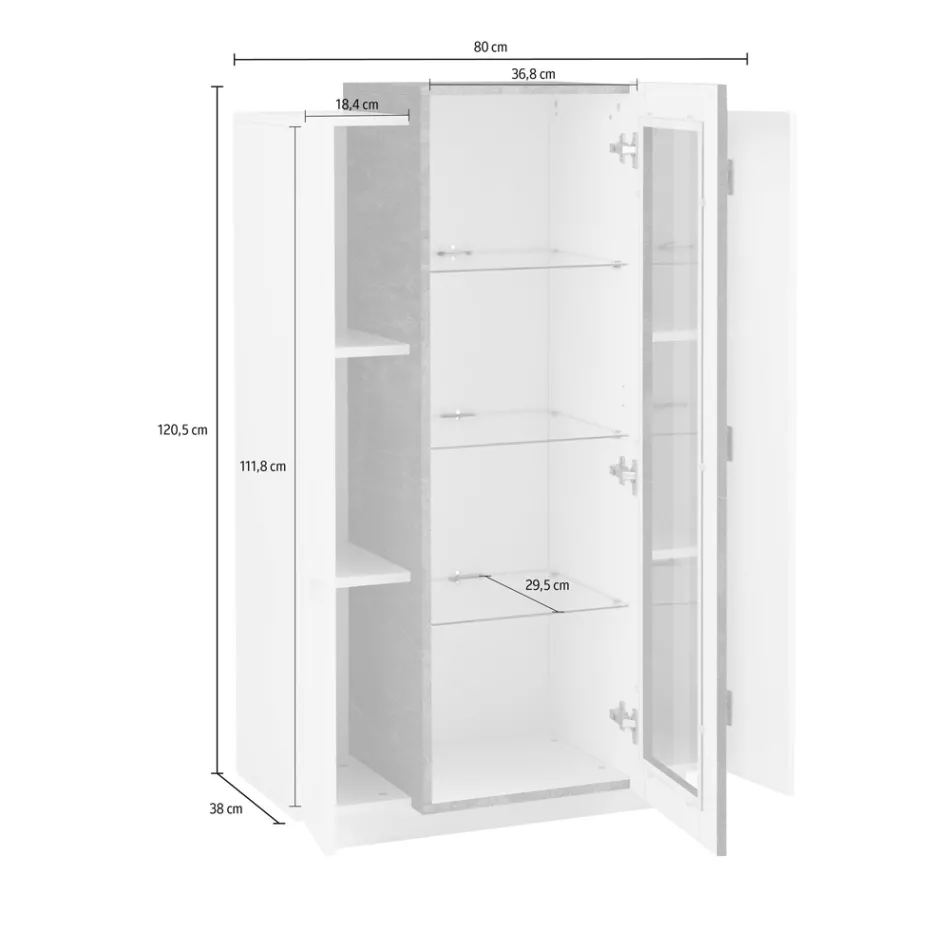Vitrine 3 Deurs Woonkamer Wit en Antraciet Hout, Cement of Esdoorn - Therese Viadurini