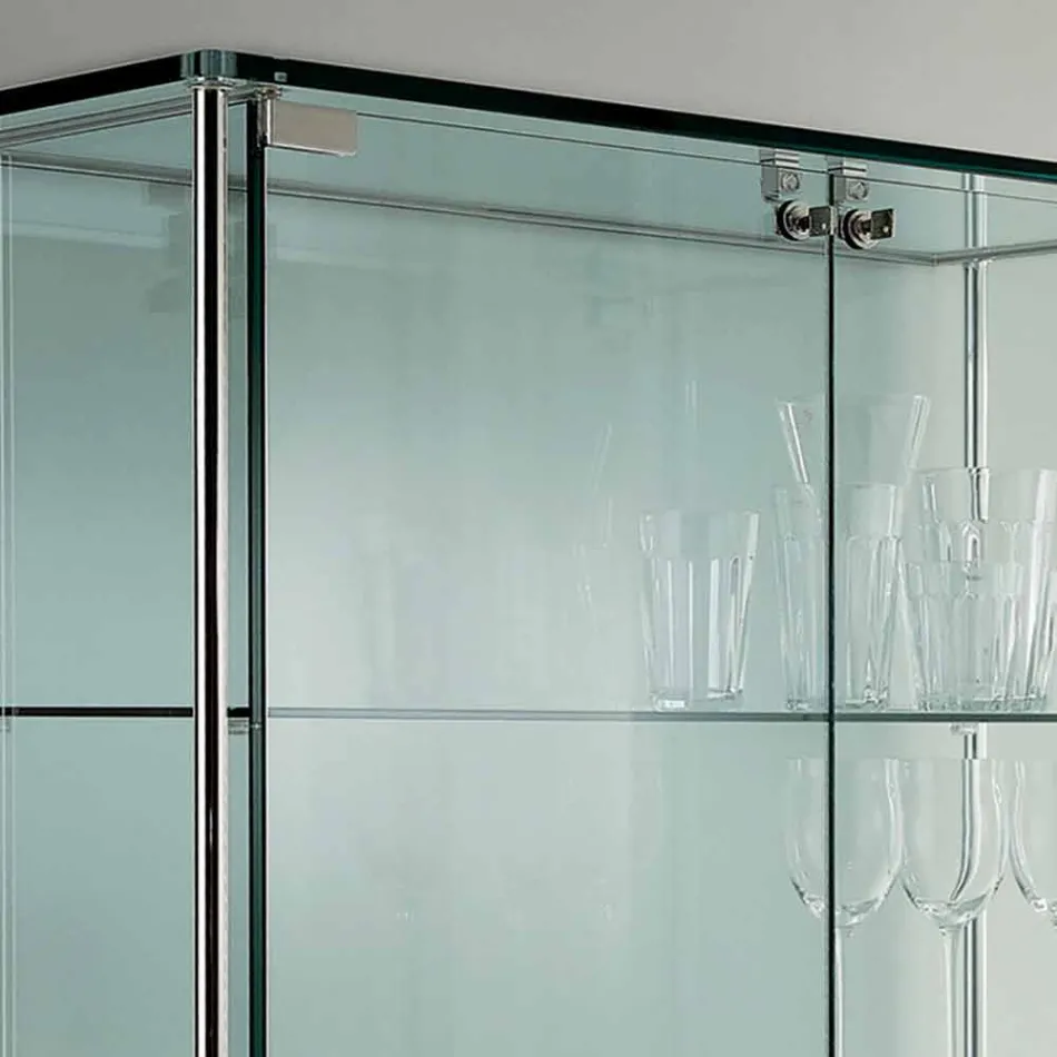 Wandvitrine in transparant glas en metaal met 2 designdeuren - Lorella Viadurini