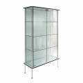 Wandvitrine in transparant glas en metaal met 2 designdeuren - Lorella