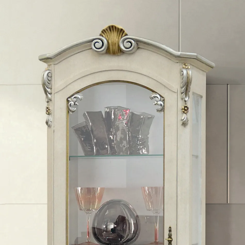 Klassieke vitrine met deur en witte houten lade Made in Italy - Cheverny Viadurini