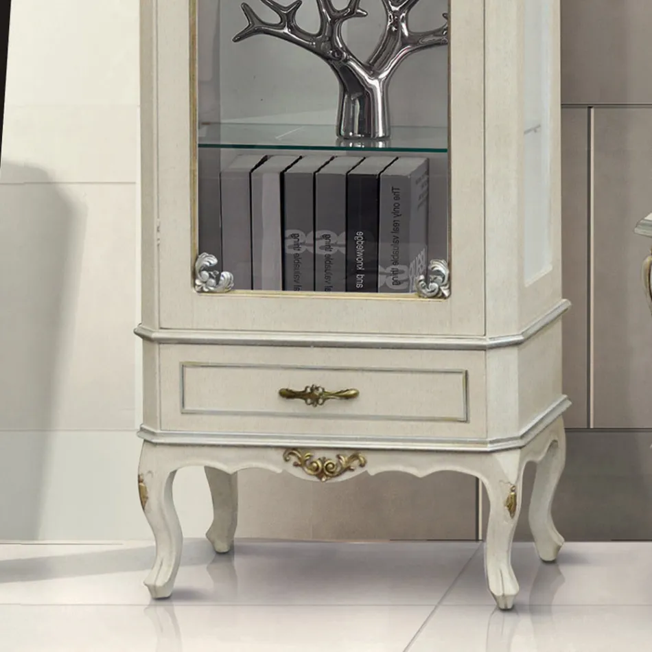 Klassieke vitrine met deur en witte houten lade Made in Italy - Cheverny Viadurini