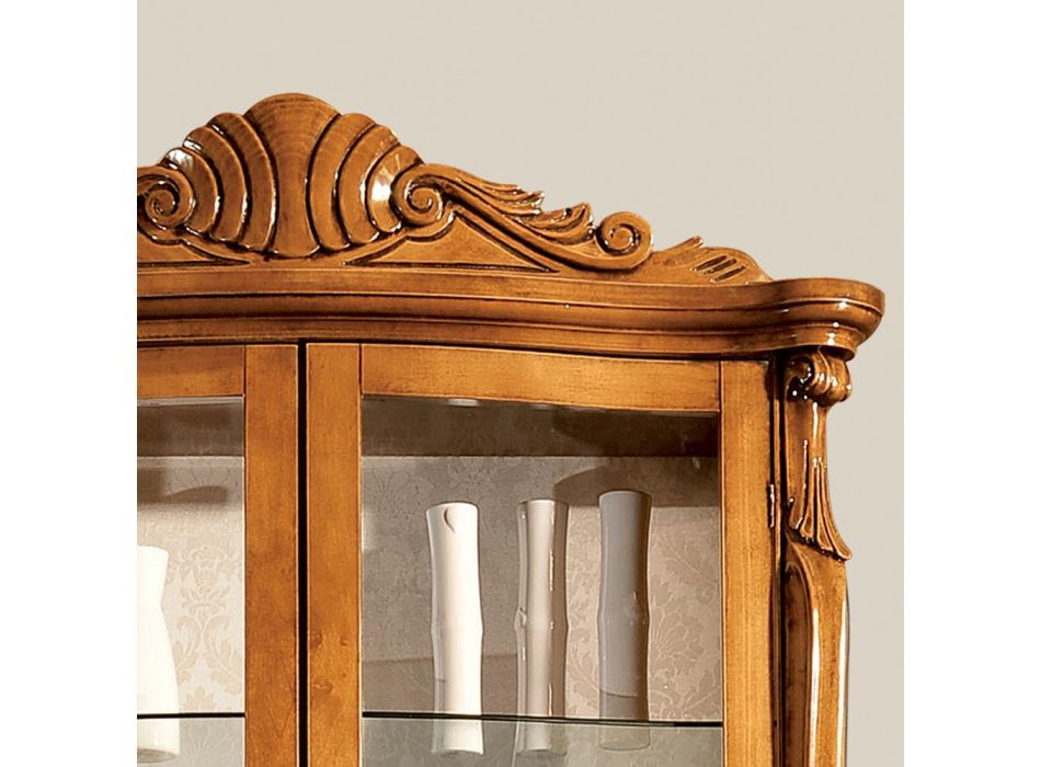 Klassieke vitrine in ingelegd walnotenhout 4 deuren Made in Italy - Commodo Viadurini