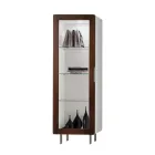 Woonkamervitrine met 1 deur in wit en Canaletto-afwerking Made in Italy - Gerd Viadurini