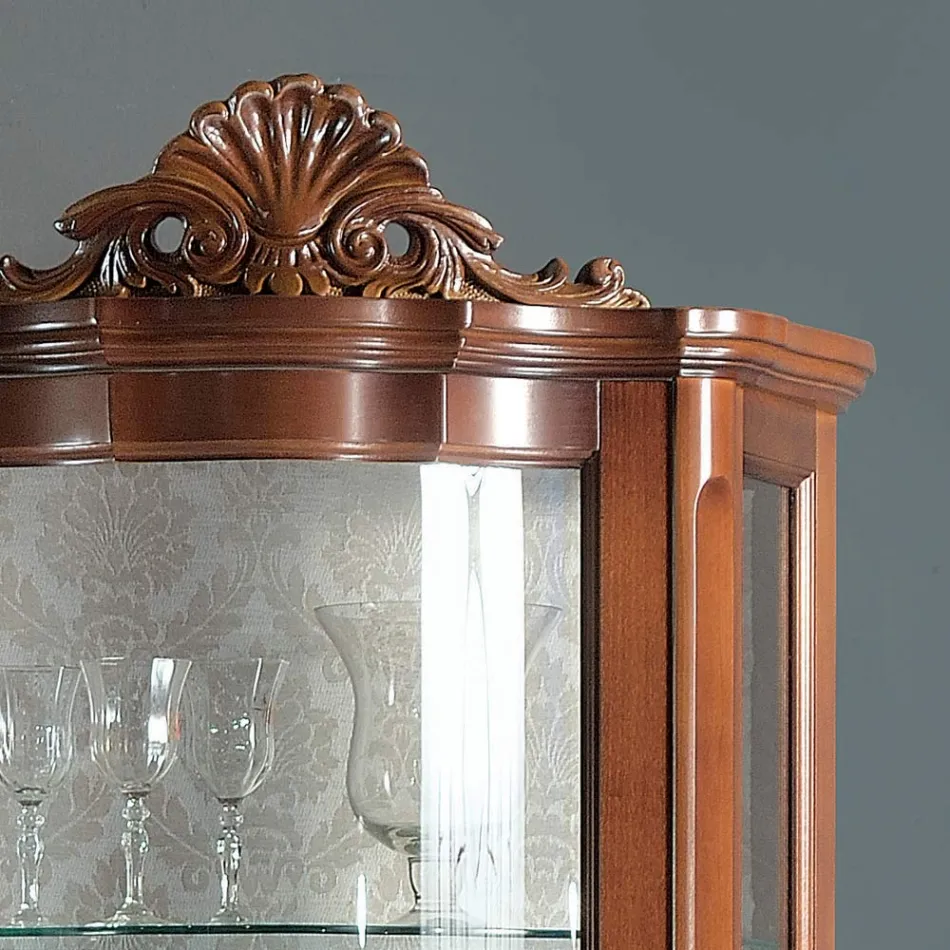 Woonkamer vitrinekast 1 deur en 2 houten lades Made in Italy - Leonor Viadurini