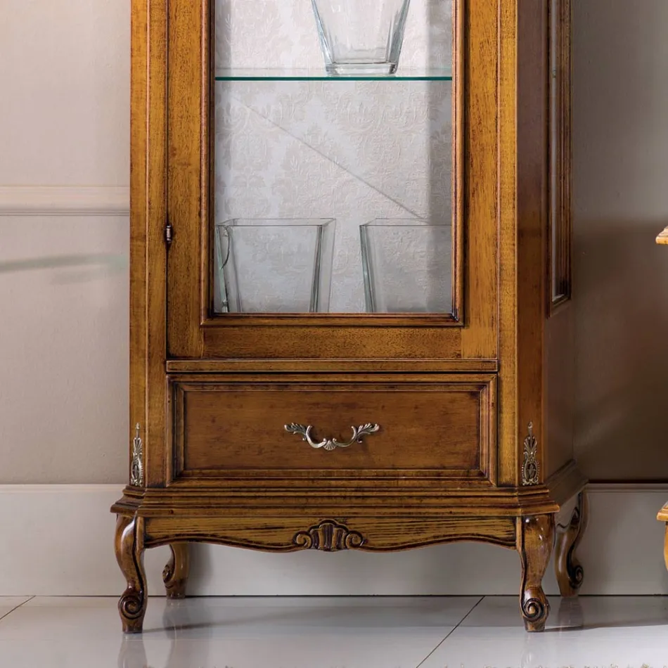 Klassieke woonkamervitrine in walnoothout 1 deur Made in Italy - Ronald Viadurini