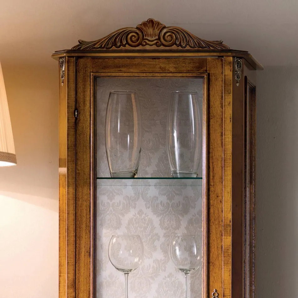 Klassieke woonkamervitrine in walnoothout 1 deur Made in Italy - Ronald Viadurini
