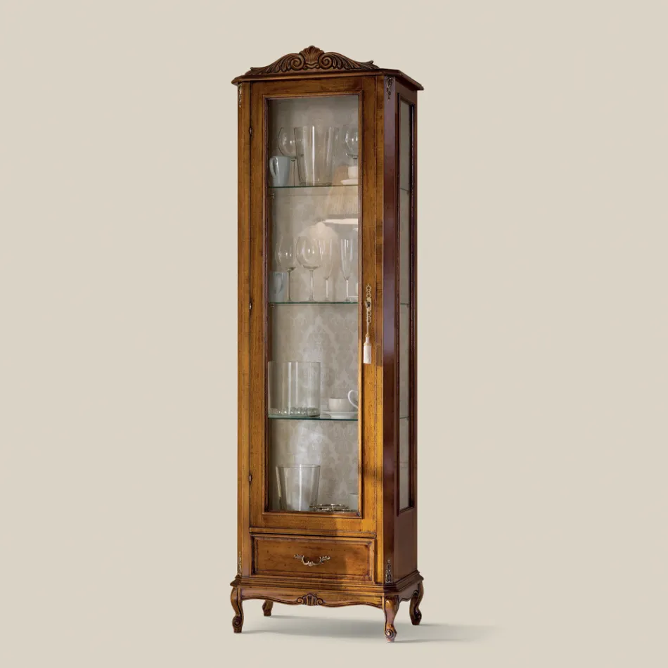 Klassieke woonkamervitrine in walnoothout 1 deur Made in Italy - Ronald Viadurini