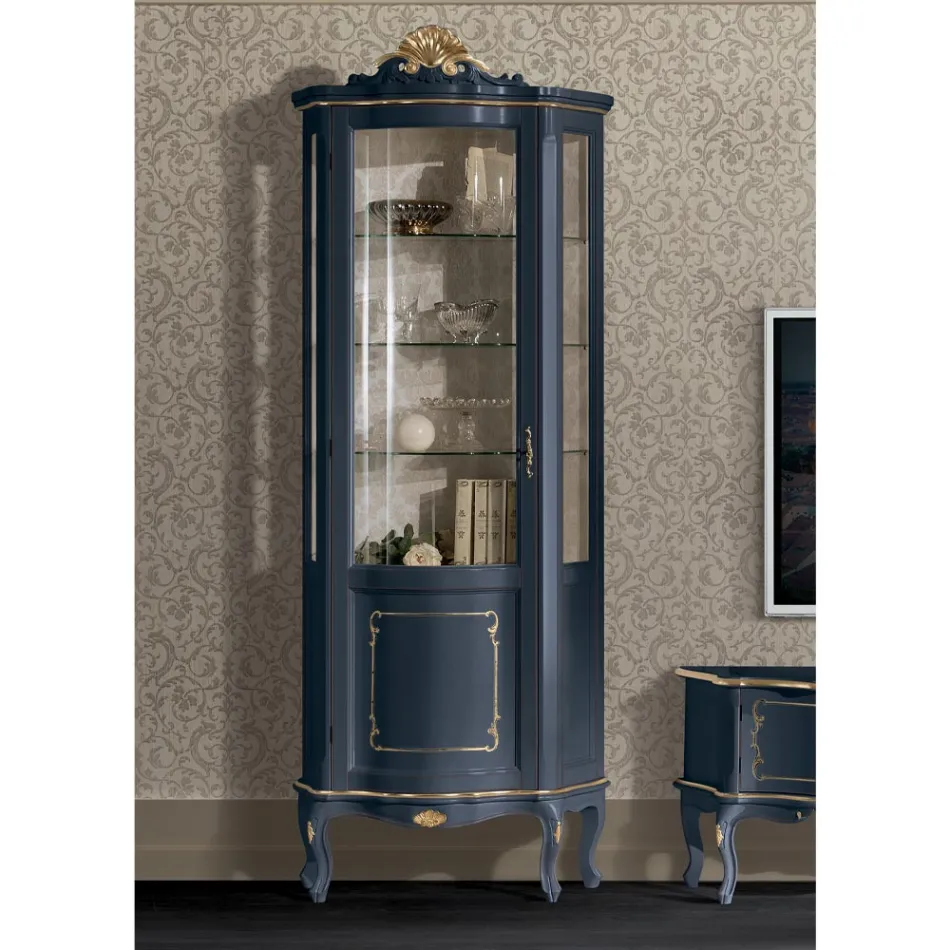 Woonkamer houten vitrine met 1 luxe deur Made in Italy - Leonor Viadurini