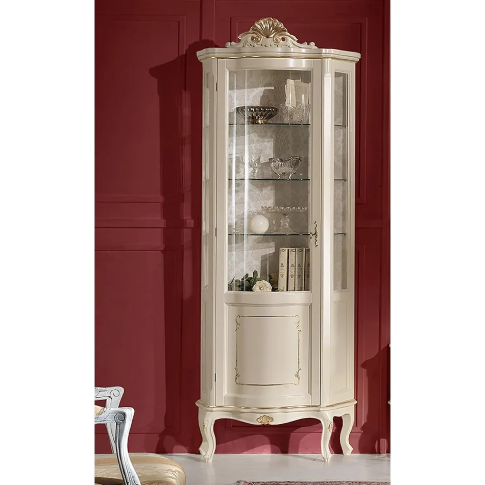 Woonkamer houten vitrine met 1 luxe deur Made in Italy - Leonor Viadurini