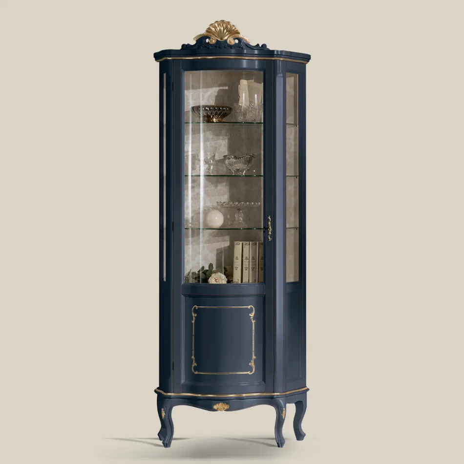 Woonkamer houten vitrine met 1 luxe deur Made in Italy - Leonor Viadurini