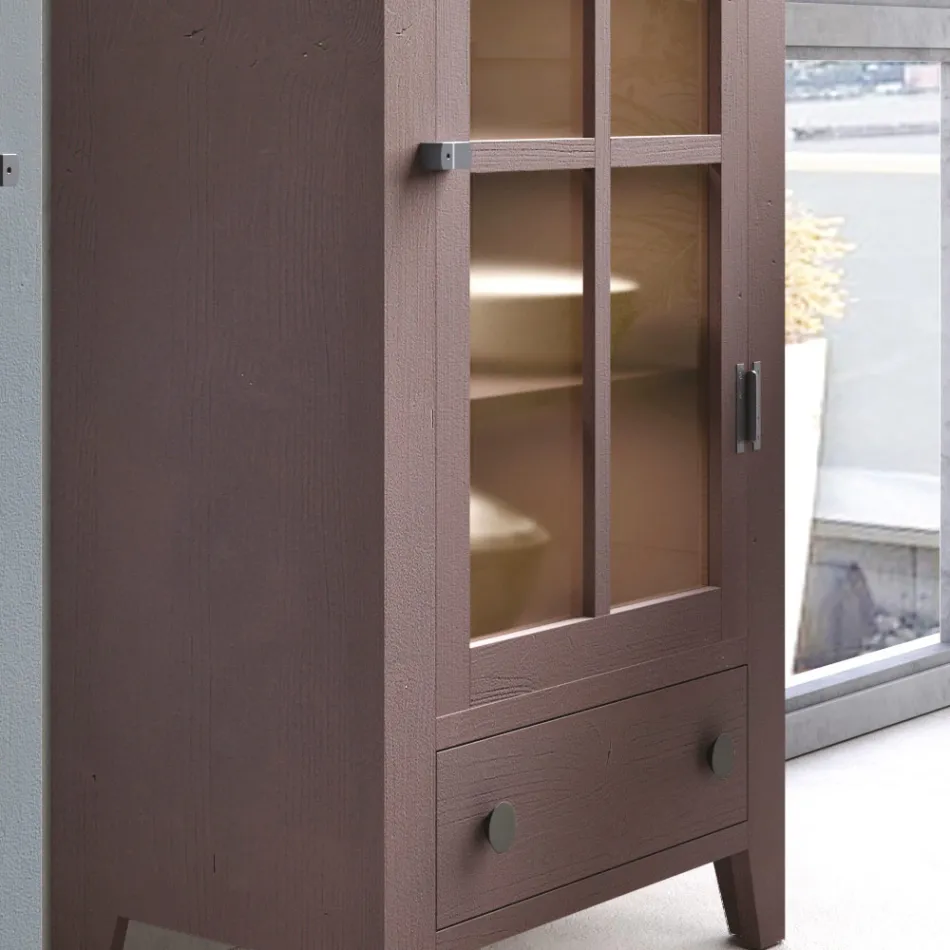 Woonkamervitrine in massief dennenhout Volledig gemaakt in Italië - Pascual Viadurini