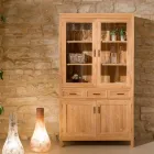 Sanda massief teakhouten vitrinekast voor de woonkamer met 4 deuren en 3 lades Viadurini