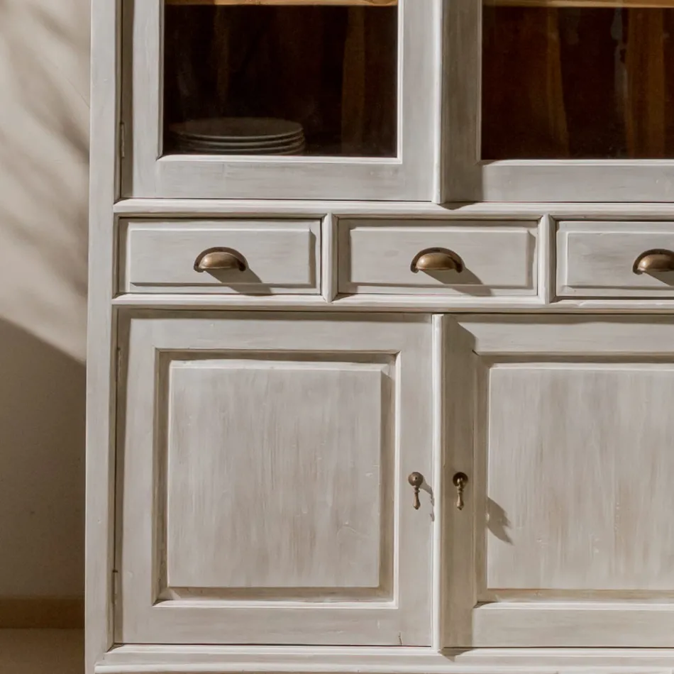 Massief teakhouten vitrinekast met 4 deuren en 3 laden - Aikido Viadurini