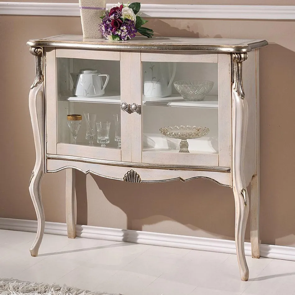 Woonkamervitrine 2 deuren in walnoot of wit hout Gemaakt in Italië - Londen Viadurini