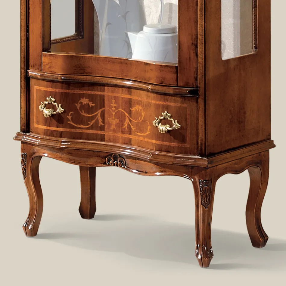 Klassieke woonkamervitrine Walnoothout met deur Made in Italy - Versaille Viadurini