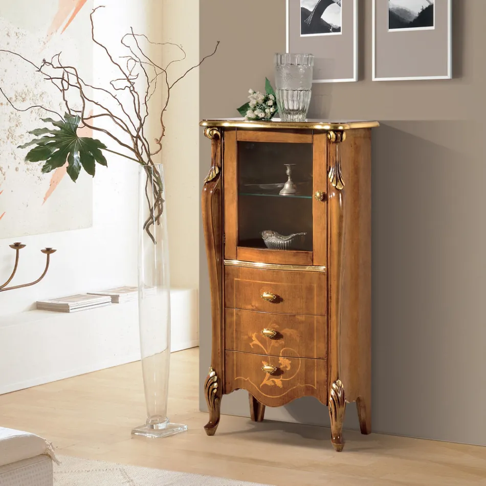 Woonkamervitrine met 1 glazen deur en 3 lades Made in Italy - London Viadurini