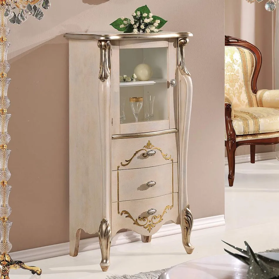 Woonkamervitrine met 1 glazen deur en 3 lades Made in Italy - London Viadurini