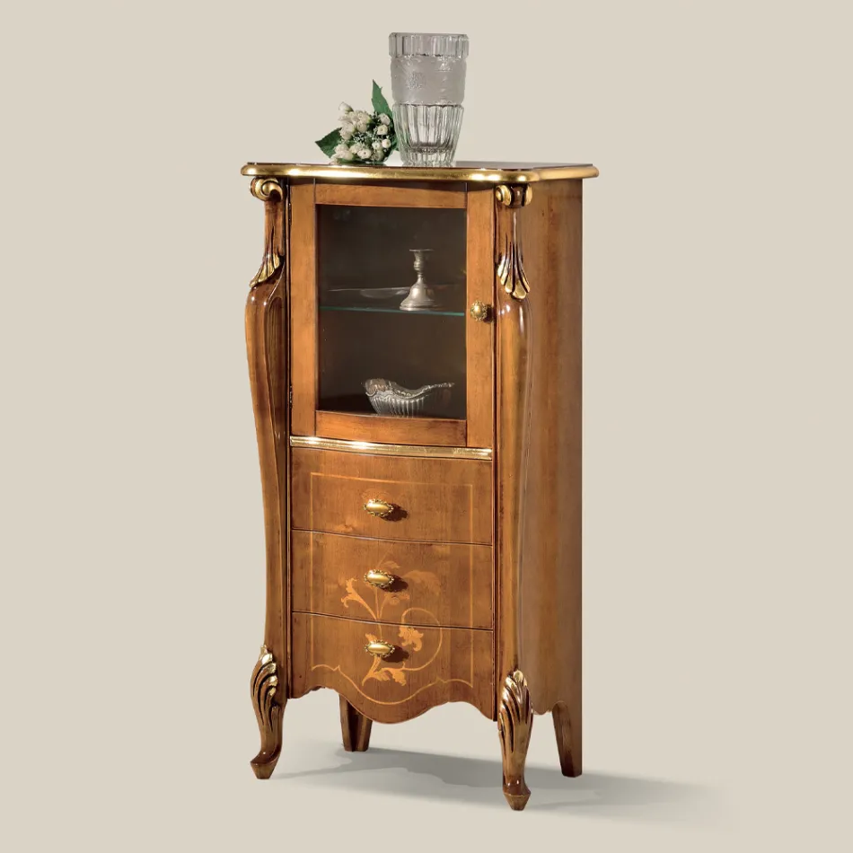 Woonkamervitrine met 1 glazen deur en 3 lades Made in Italy - London Viadurini