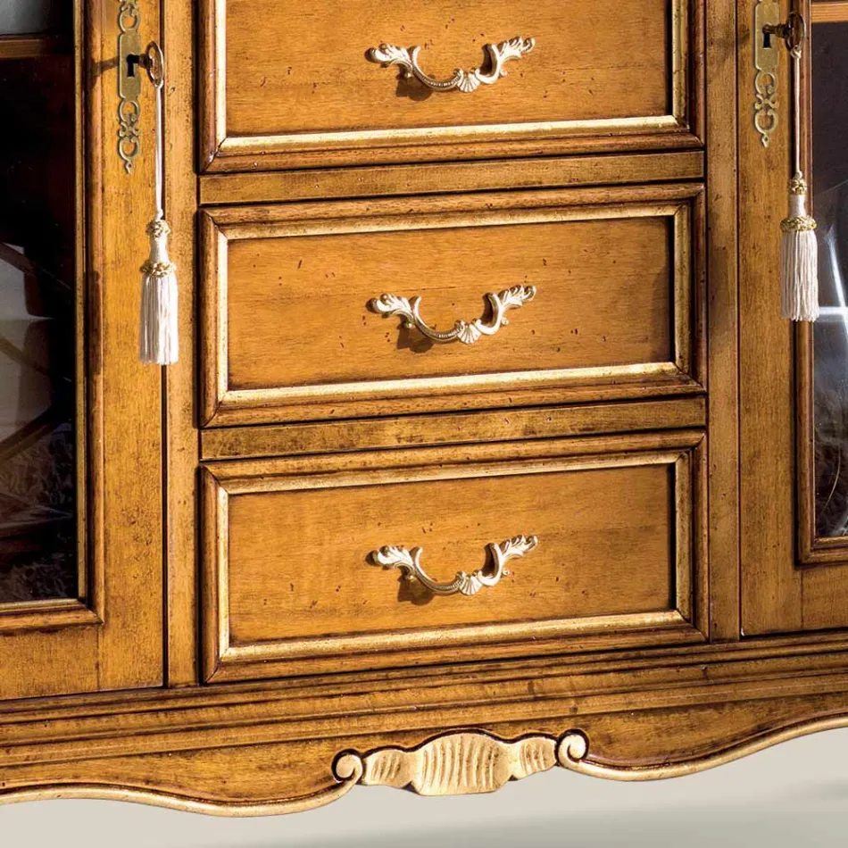 Woonkamer vitrinekast in hout met 2 deuren en 5 lades Made in Italy - Richard Viadurini