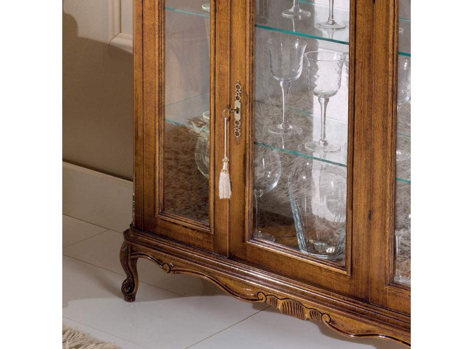 Woonkamer vitrinekast in hout met deur en 3 laden Made in Italy - Richard Viadurini