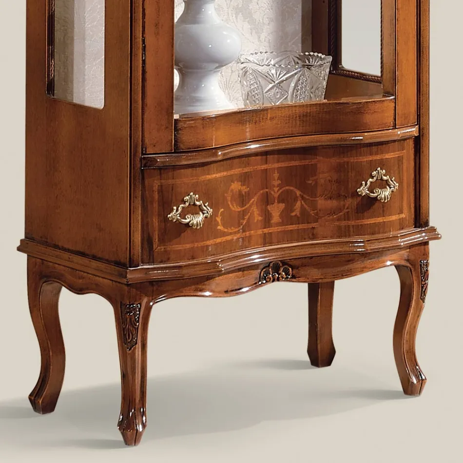 Woonkamer vitrine van walnoot of wit hout met 1 deur Made in Italy - Versaille Viadurini
