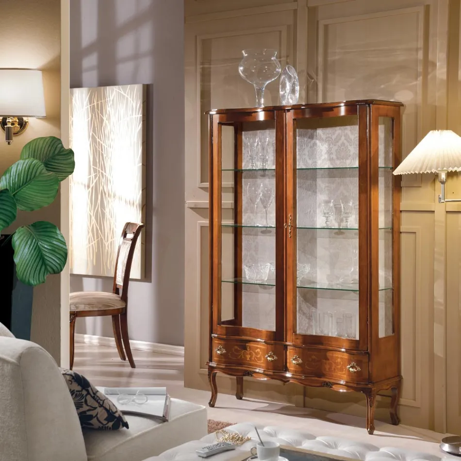 Klassieke houten vitrinekast met deuren en laden Made in Italy - Versaille Viadurini