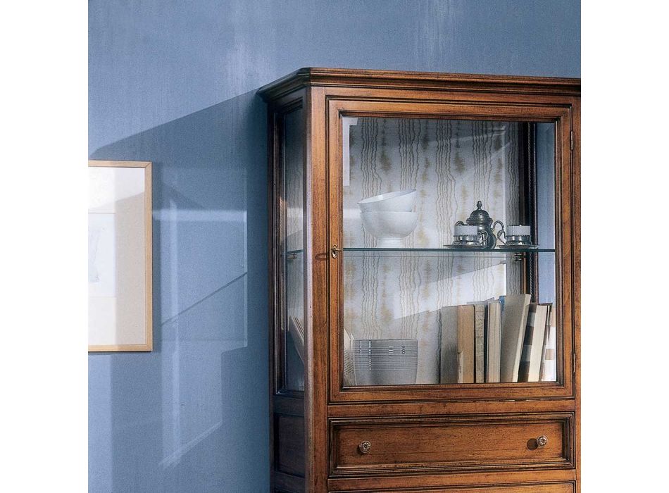 Hoge vitrinekast met 2 deuren en 1 lade in Bassano hout, Frankrijk Made in Italy - Kidili Viadurini