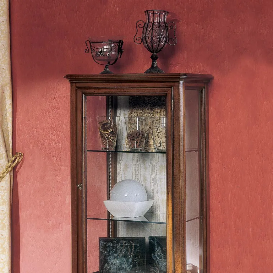 Vitrine met 1 lade, 1 deur en glazen planken Made in Italy - Anansi Viadurini