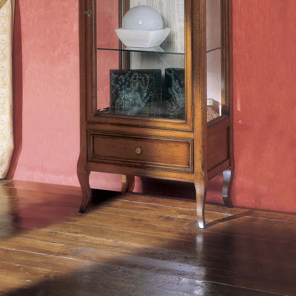 Vitrine met 1 lade, 1 deur en glazen planken Made in Italy - Anansi Viadurini