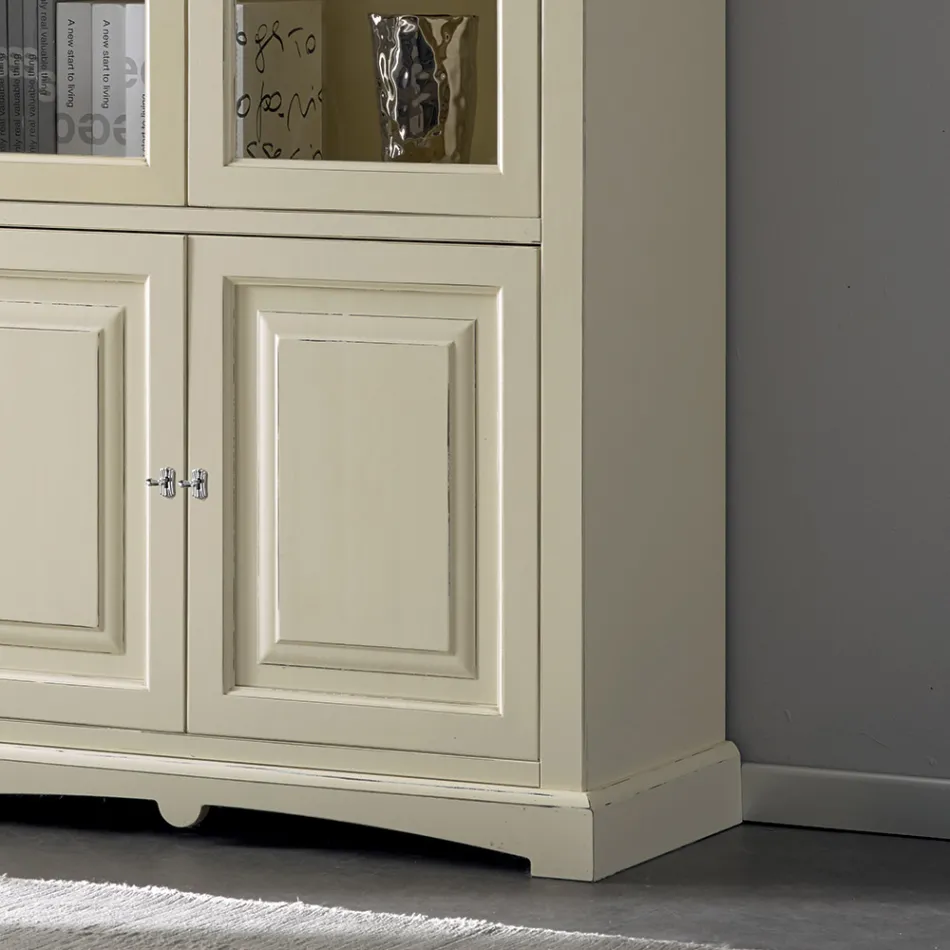 Vitrinekast met 2 houten deuren en 2 glazen deuren Made in Italy - Fenrir Viadurini