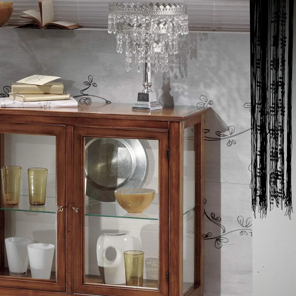 Vitrine met glazen planken en gestoffeerde achterkant Made in Italy - Assur Viadurini